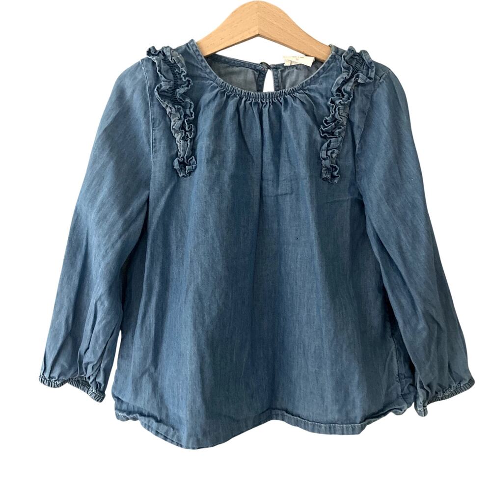 Crewcuts Ruffle Shoulder Chambray Top Medium 8/9
